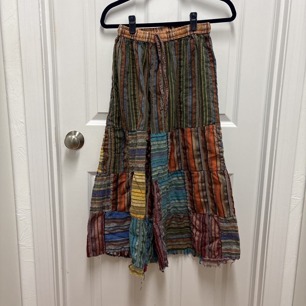 Boho Striped Brown Tan Cotton Patchwork 100% Cotton Pants